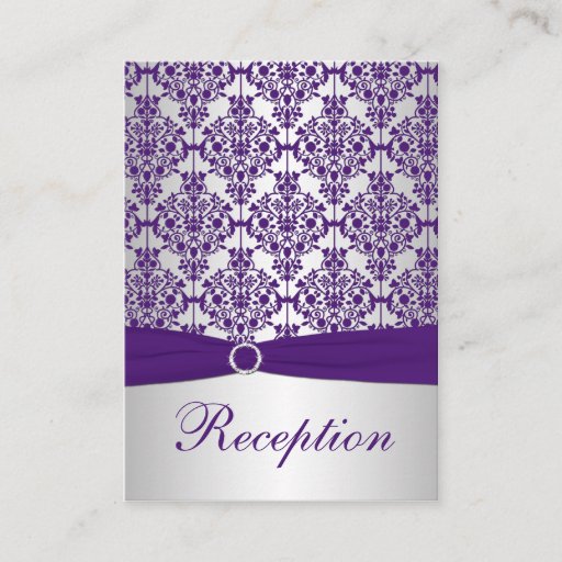 Customizable Silver and Purple Damask Enclosure Card Business Card Templates