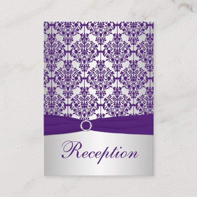 Silver and Purple Damask Enclosure Card (Front)