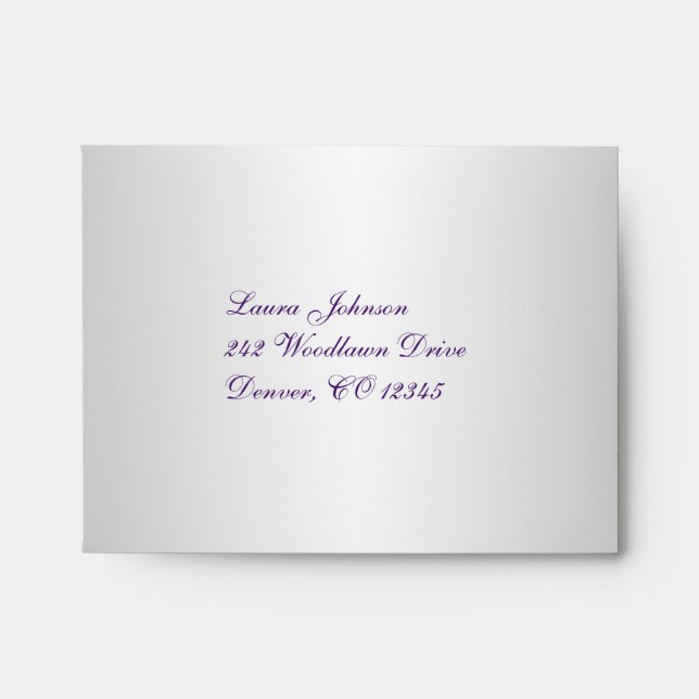 Silver and Purple Damask Envelope for Reply Card (Front)