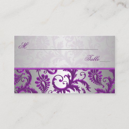 Silver and Purple Damask II Place Cards Business Card Templates