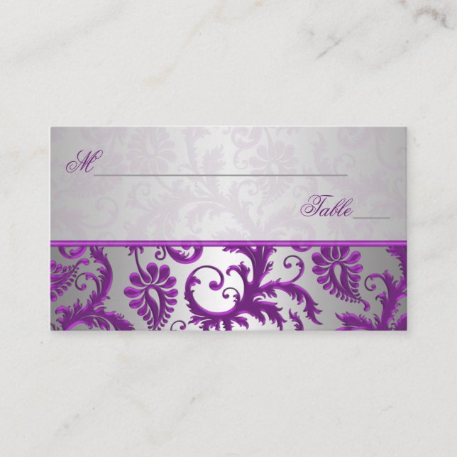 Silver and Purple Damask II Place Cards (Front)