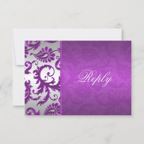 Silver and Purple Damask II Reply Card
