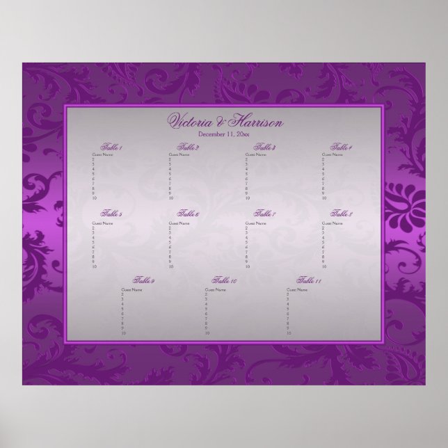 Silver and Purple  Damask II Table Seating Poster (Front)