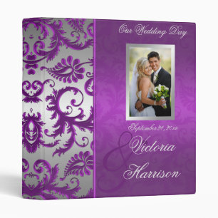 Silver and Purple Damask II Wedding BINDER