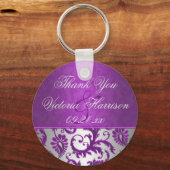 Silver and Purple Damask II Wedding Favor Keychain (Front)