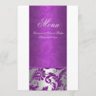 Silver and Purple Damask II Wedding Menu Card