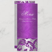 Silver and Purple Damask II Wedding Menu Card (Front/Back)