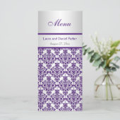 Silver and Purple Damask Menu Card (Standing Front)