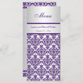 Silver and Purple Damask Menu Card (Front/Back)