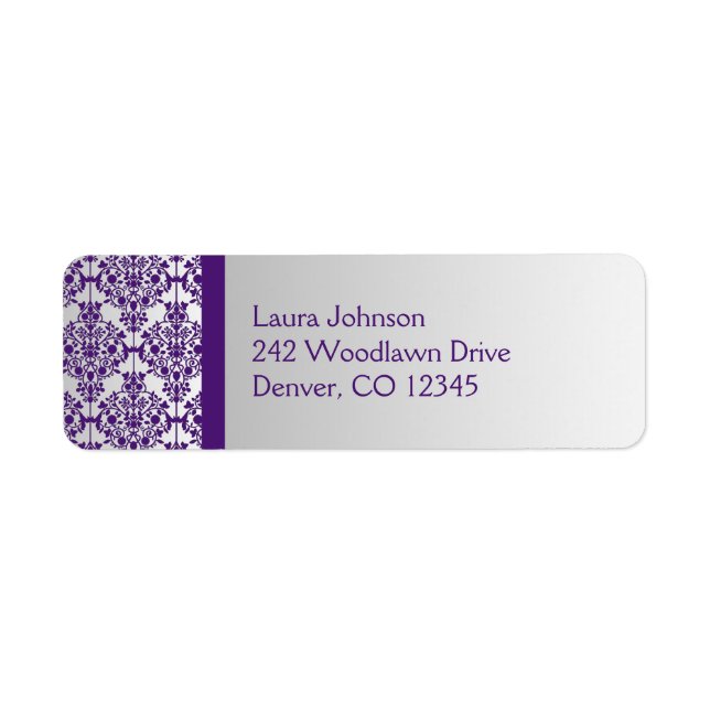 Silver and Purple Damask Return Address Label (Front)
