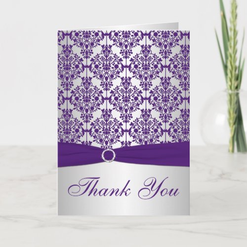 Silver and Purple Damask Thank You Card