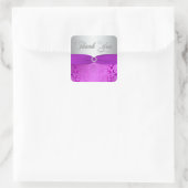 Silver and Purple Damask Thank You Sticker (Bag)