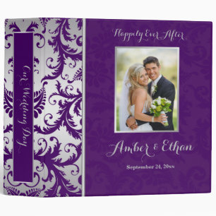 Silver and Purple Damask Wedding Binder/Album 3 Ring Binder