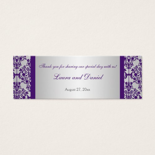 Silver and Purple Damask Wedding Favor Tag Business Card Template