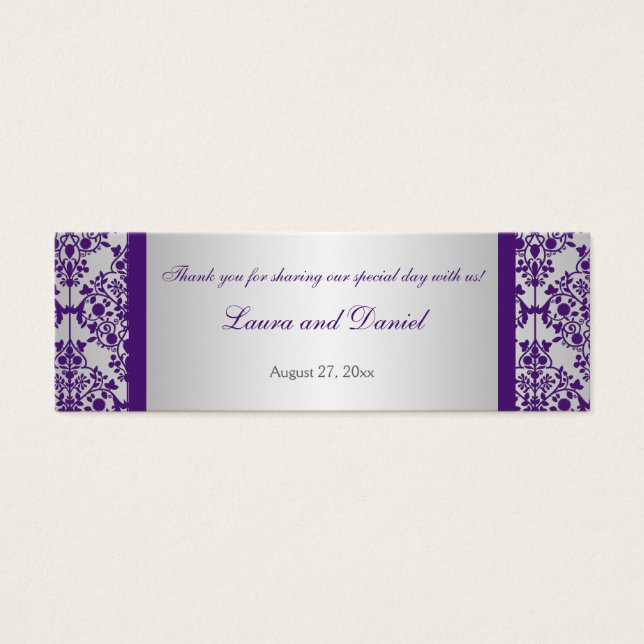 Silver and Purple Damask Wedding Favor Tag (Front)