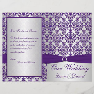 Silver and Purple Damask Wedding Program II
