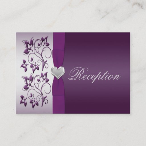Customizable Silver and Purple Floral Enclosure Card Business Cards