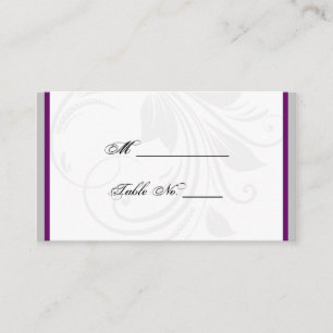 Silver and Purple Floral Heart Wedding Place Cards