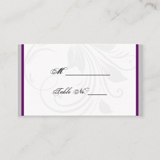 Customizable Silver and Purple Floral Heart Wedding Place Cards Business Card Template