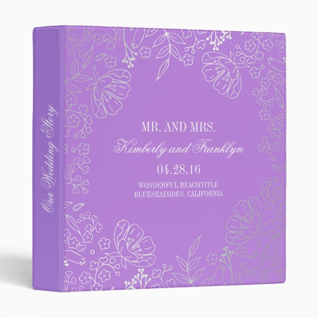 Silver and Purple Floral Vintage Wedding Binder (Front/Spine)