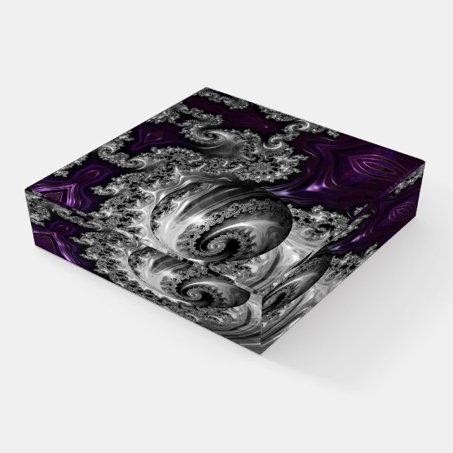 Silver and Purple Fractal Vortex Paperweight (Angled)