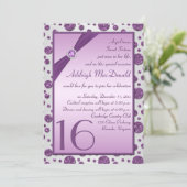 Silver and Purple Glitter Polka Dot Sweet Sixteen Invitation (Standing Front)
