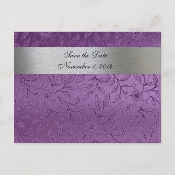 Silver And Purple Metallic Save The Date Announcement Postcard by RiverJude at Zazzle