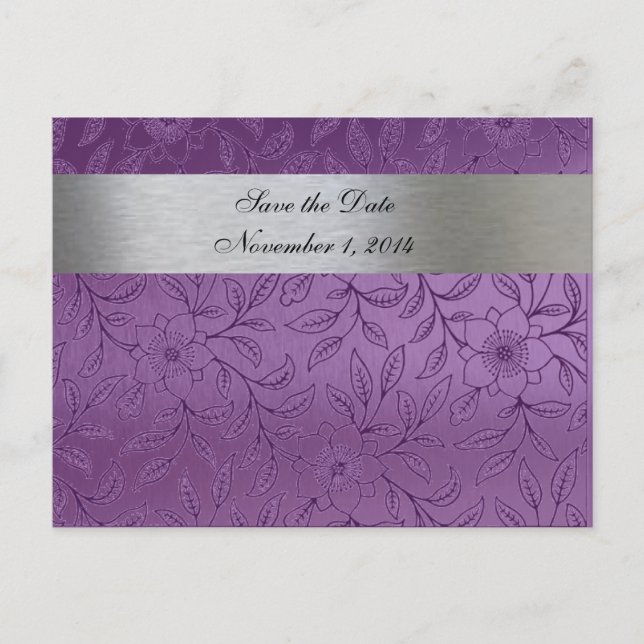 Silver and Purple Metallic Save the Date Announcement Postcard (Front)