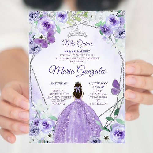 Silver and Purple Mis Quince Invitation