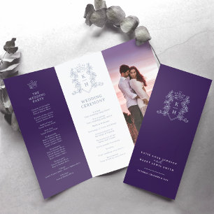 Silver and purple monogram wedding program brochure