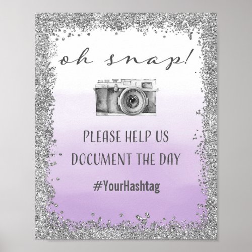 Silver and Purple Oh Snap Wedding Hashtag Print
