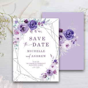 Silver and Purple Save the Date card