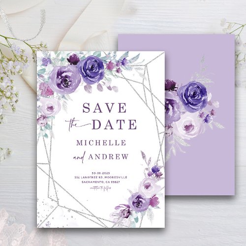 Silver and Purple  Save the Date card