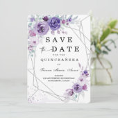 Silver and Purple  Save the Date Quinceañera Invitation (Standing Front)