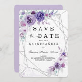 Silver and Purple  Save the Date Quinceañera Invitation (Front/Back)
