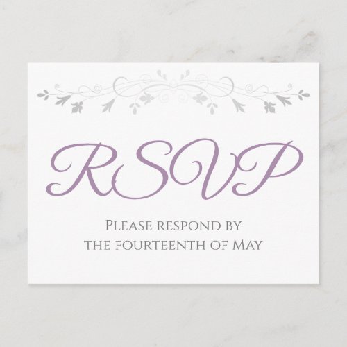 Silver and Purple Simple Elegance Wedding RSVP Postcard