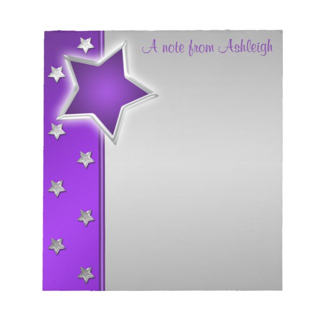 Silver and Purple Stars Notepad (Front)