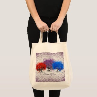 Silver and Purple Swirly Romantic Heart Leaf Tree Tote Bag