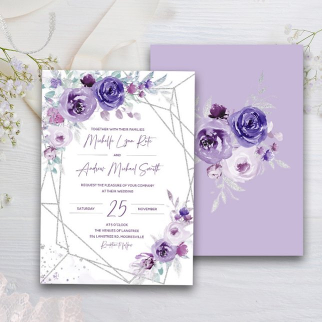 Silver and Purple Wedding Invitation (Creator Uploaded)