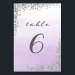 Silver and Purple Wedding Table Number Card<br><div class="desc">Wedding table number card with faux silver glitter design and ombre purple lavender watercolor background.</div>