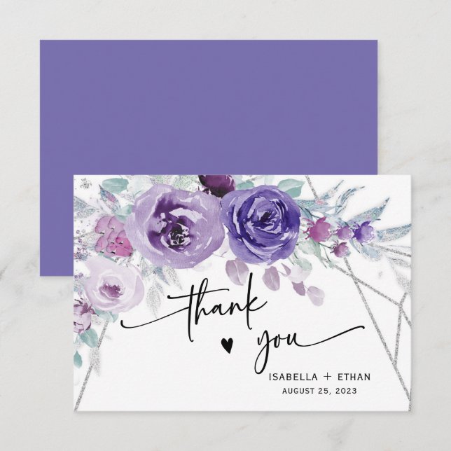 Silver and Purple  Wedding Thank you (Front/Back)