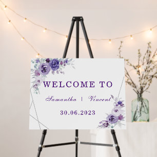 Silver and Purple Wedding Welcome sign