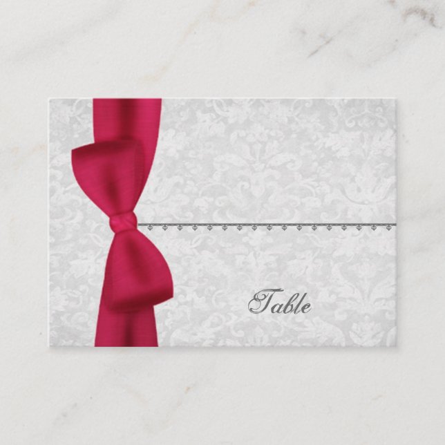 Silver and Red Bow  Place Card - Wedding Party (Front)
