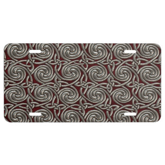 Silver And Red Celtic Spiral Knots Pattern License Plate