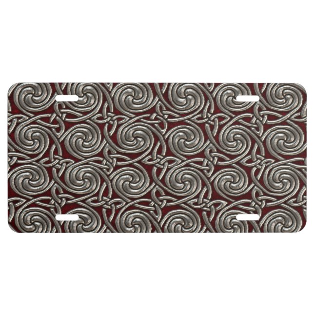 Silver And Red Celtic Spiral Knots Pattern License Plate (Front)