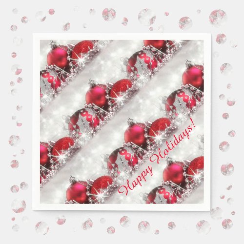 Silver And Red Christmas Paper Napkins