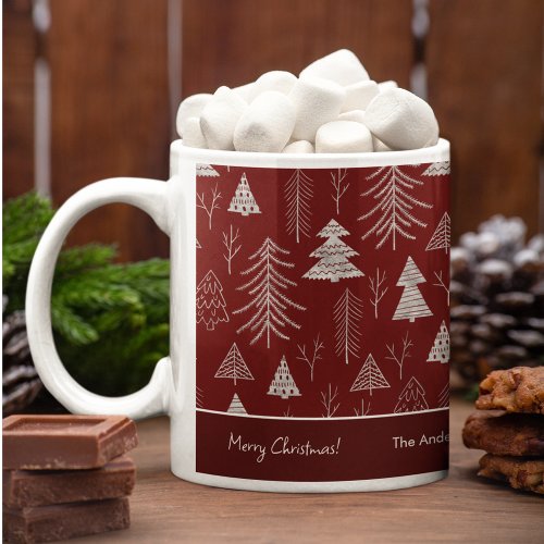 Silver and Red Christmas Tree Forest Pattern Coffee Mug