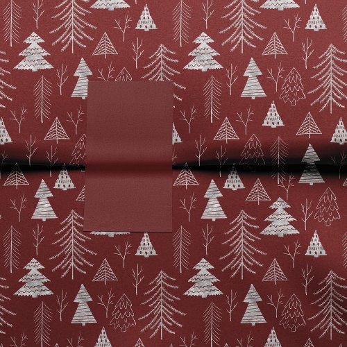 Silver and Red Christmas Tree Forest Pattern Tissue Paper