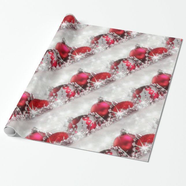 Silver And Red Christmas Wrapping Paper (Unrolled)