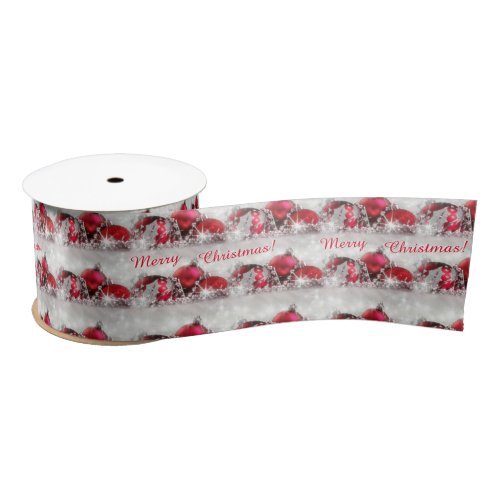 Silver And Red Merry Christmas Satin Ribbon